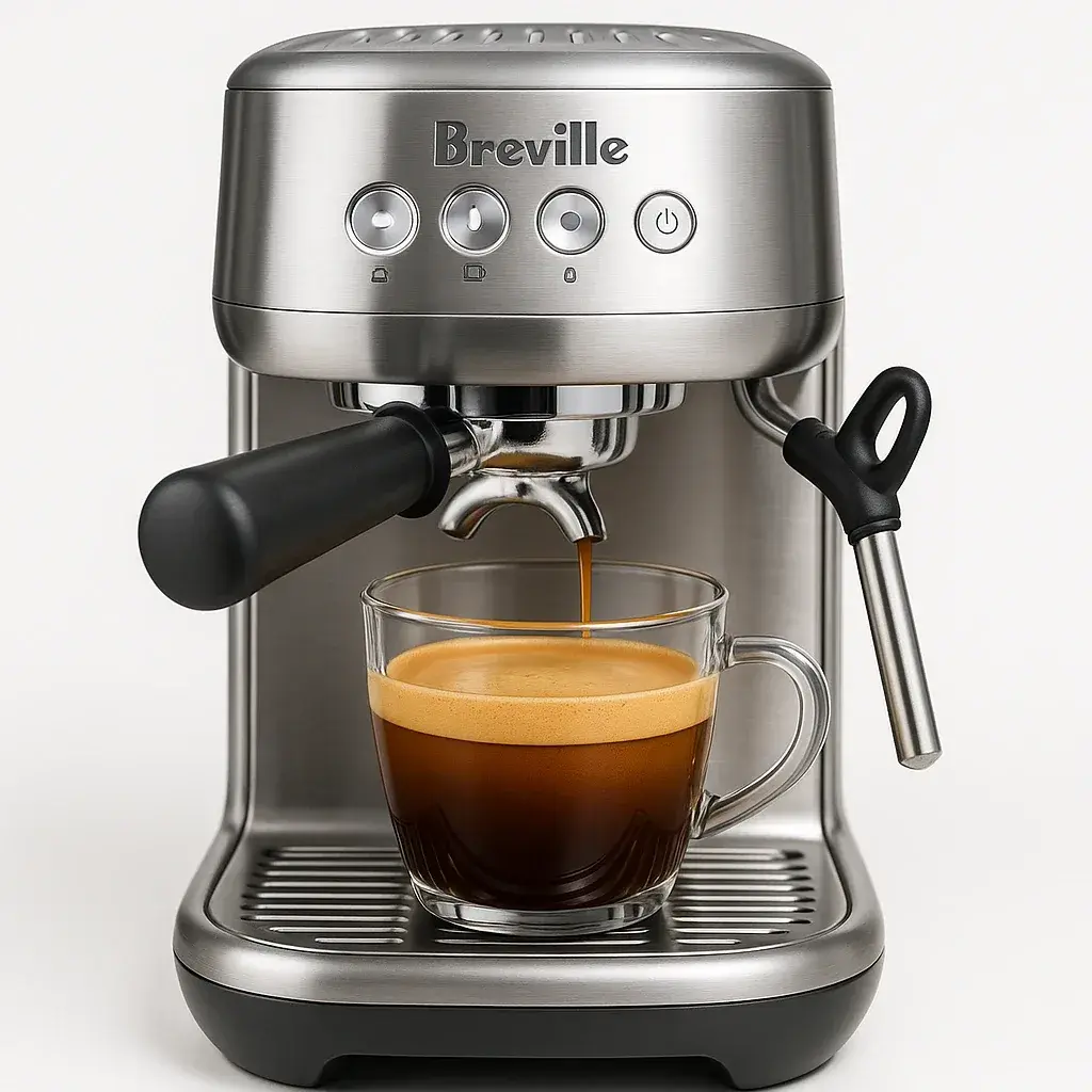 نتایج تست استخراج اسپرسو با دستگاه بریویل بامبینو پلاس شامل زمان استخراج 28 ثانیه و کرما غلیظ طلایی رنگ