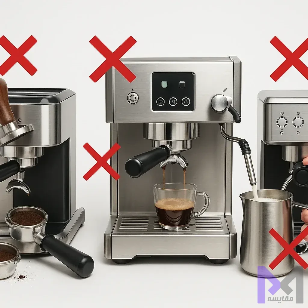 اشتباهات رایج در خرید اسپرسوساز نمایش اشتباهات رایج در خرید و استفاده از دستگاه اسپرسوساز با مثالهای تصویری