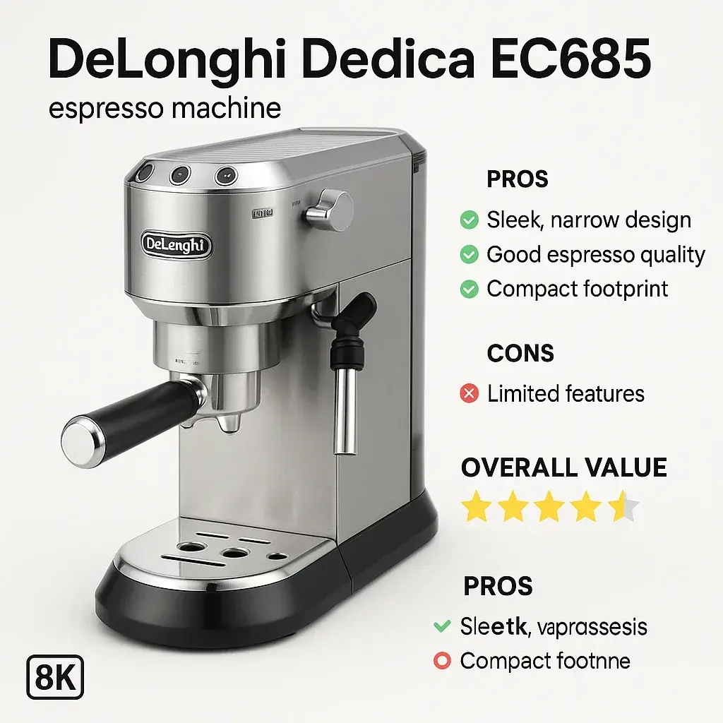 بررسی کامل DeLonghi Dedica EC685 بررسی اسپرسوساز دلونگی دِدیکا EC685
