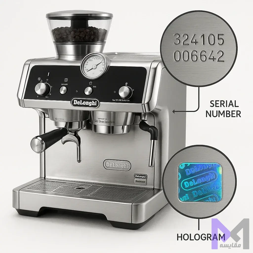 تشخیص اصالت EC9355 روش تشخیص اصالت اسپرسوساز دلونگی EC9355 از طریق شماره سریال و مهر هولوگرام