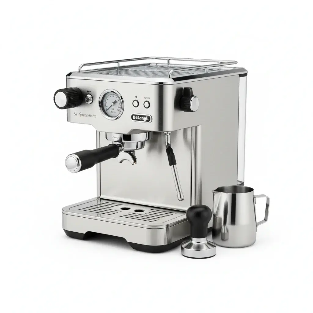 کیفیت ساخت و طراحی بدنه استیل ضد زنگ دلونگی لا اسپشیالیستا EC9355 با جزئیات کروم براق