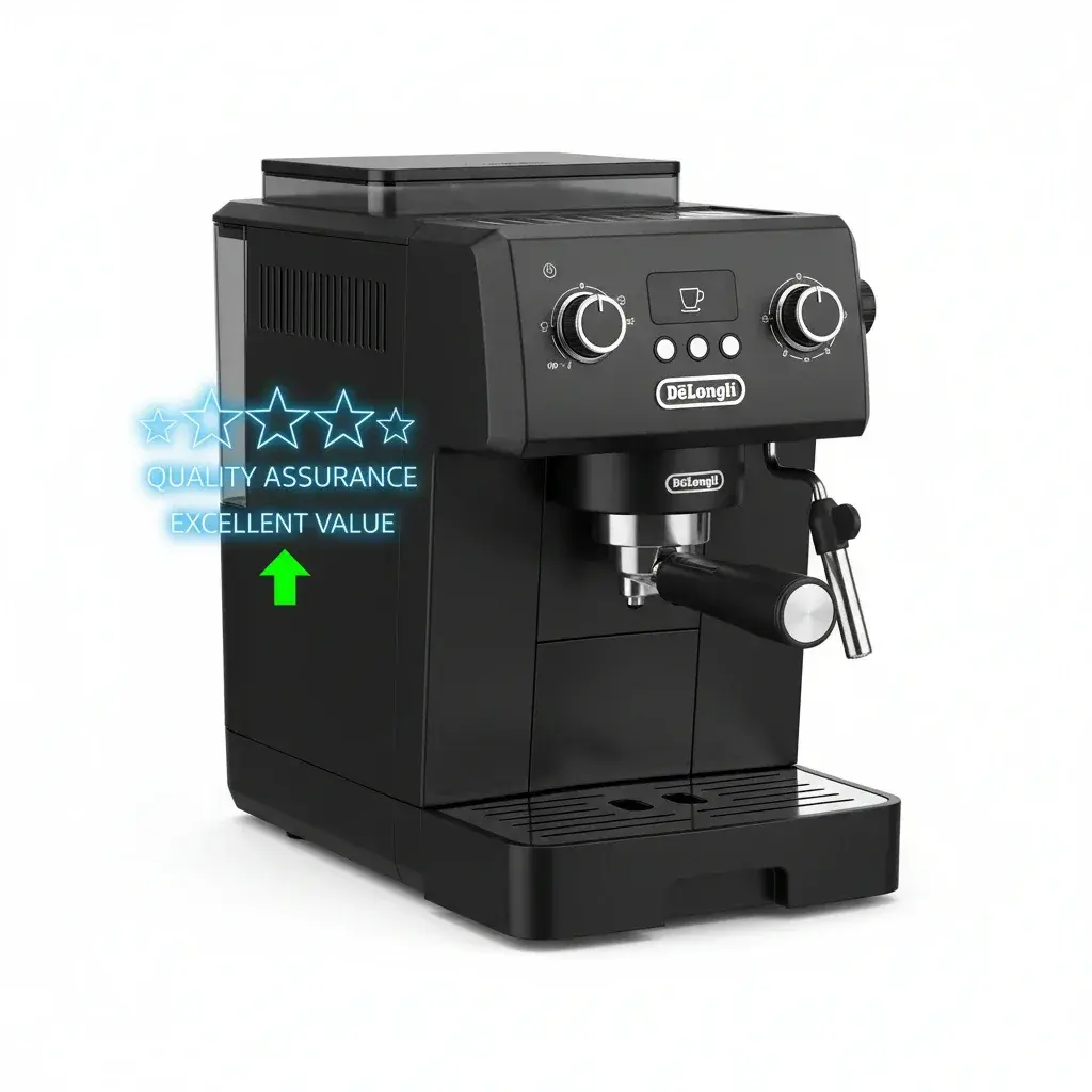 طراحی دلونگی مگنیفیکا طراحی و کیفیت ساخت دلونگی مگنیفیکا با بدنه پلاستیک ABS و پنل کنترل ساده