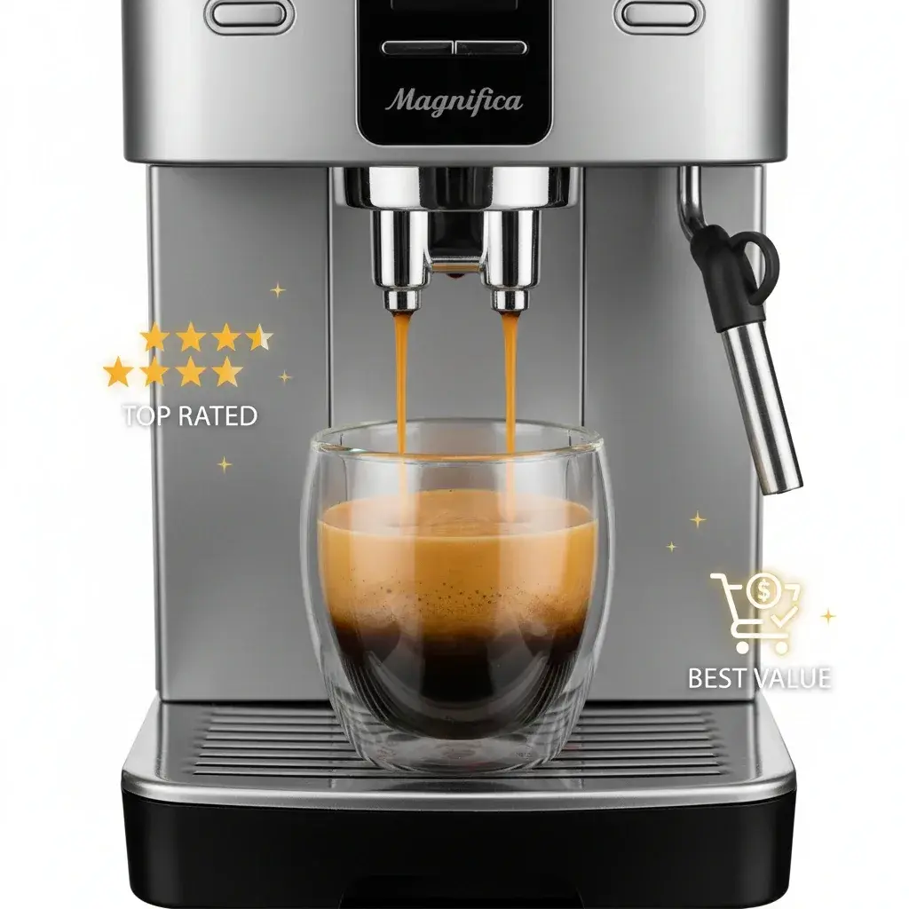 استخراج اسپرسو با ECAM 22.110 فرآیند استخراج شات اسپرسو با دلونگی مگنیفیکا و کیفیت کرما در فنجان شیشهای