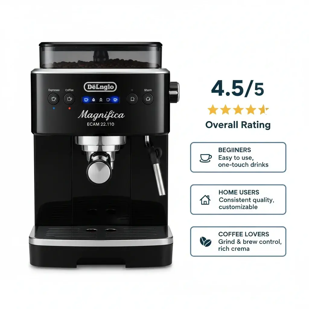 امتیاز نهایی ECAM 22.110 جمعبندی نهایی نقد و بررسی دلونگی مگنیفیکا با امتیاز و توصیه خرید برای مخاطبان مختلف