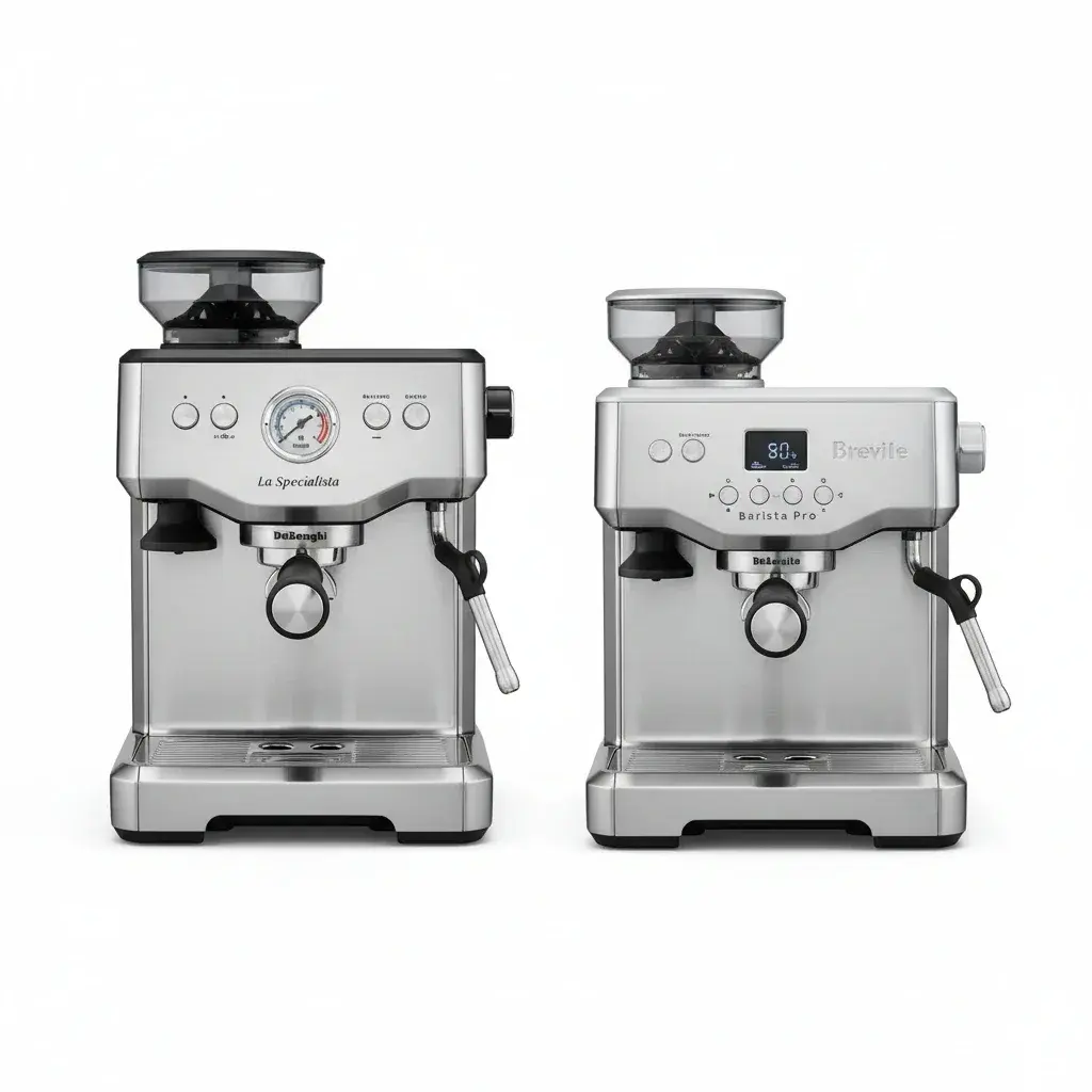 دلونگی یا بریویل مقایسه تصویری دستگاه اسپرسوساز دلونگی و بریویل از نظر طراحی، اندازه و ویژگیهای فنی