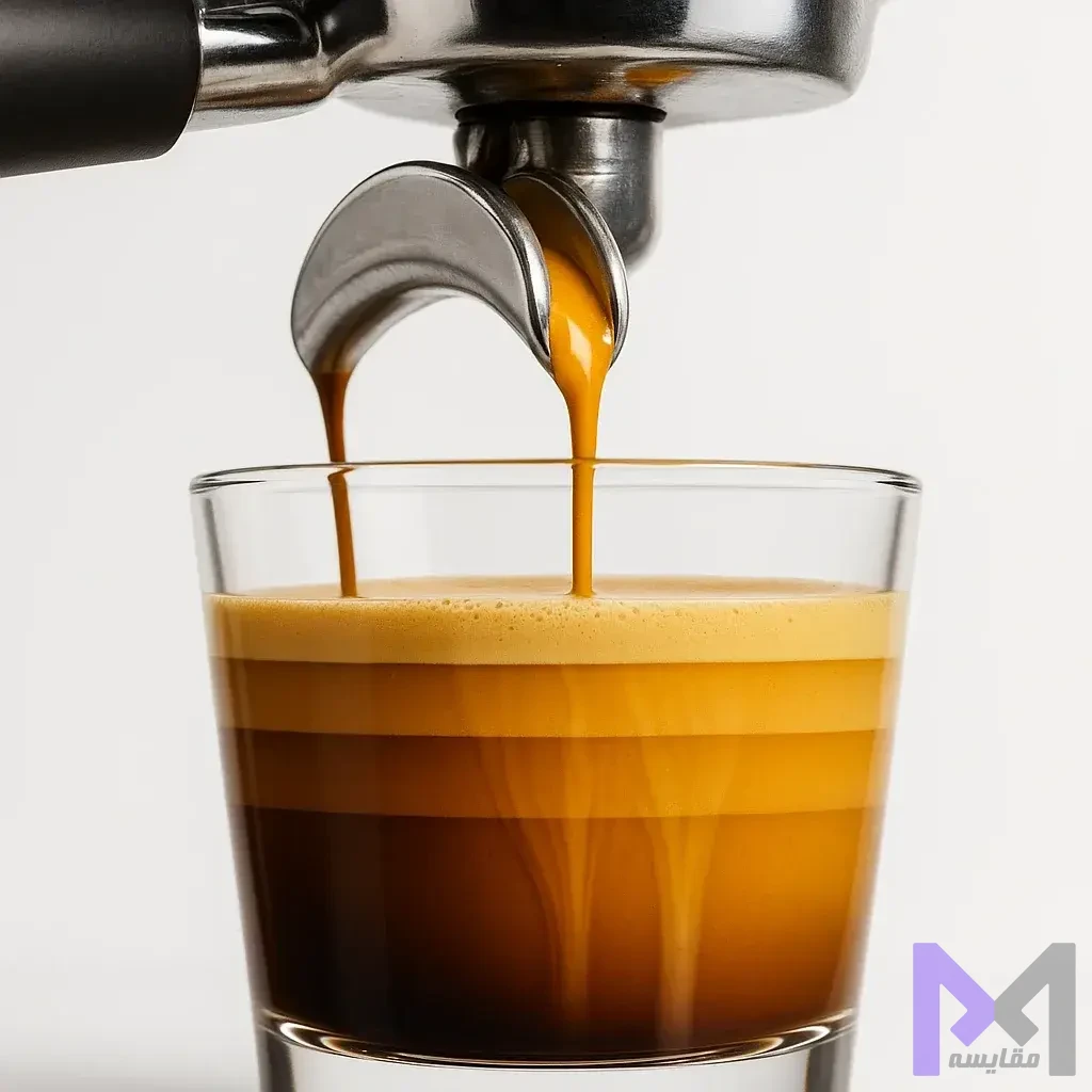 رنگهای جریان استخراج اسپرسو مراحل مختلف جریان استخراج اسپرسو از تیره تا روشن و تفسیر رنگها برای کیفیت شات