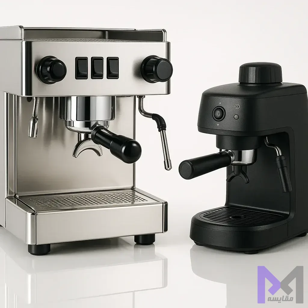 کیفیت ساخت اسپرسوساز مقایسه مواد ساخت دستگاه اسپرسوساز با بدنه استیل ضد زنگ در کافیشاپی و پلاستیک در خانگی