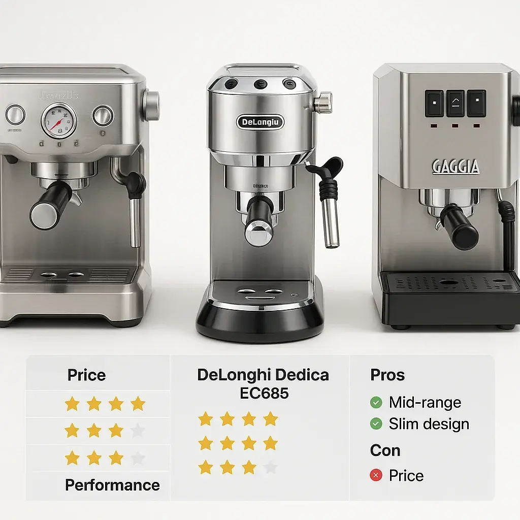 مقایسه اسپرسوسازهای رقیب مقایسه سه مدل اسپرسوساز خانگی دلونگی، برویل و گاگیا از نظر قیمت، امکانات و عملکرد