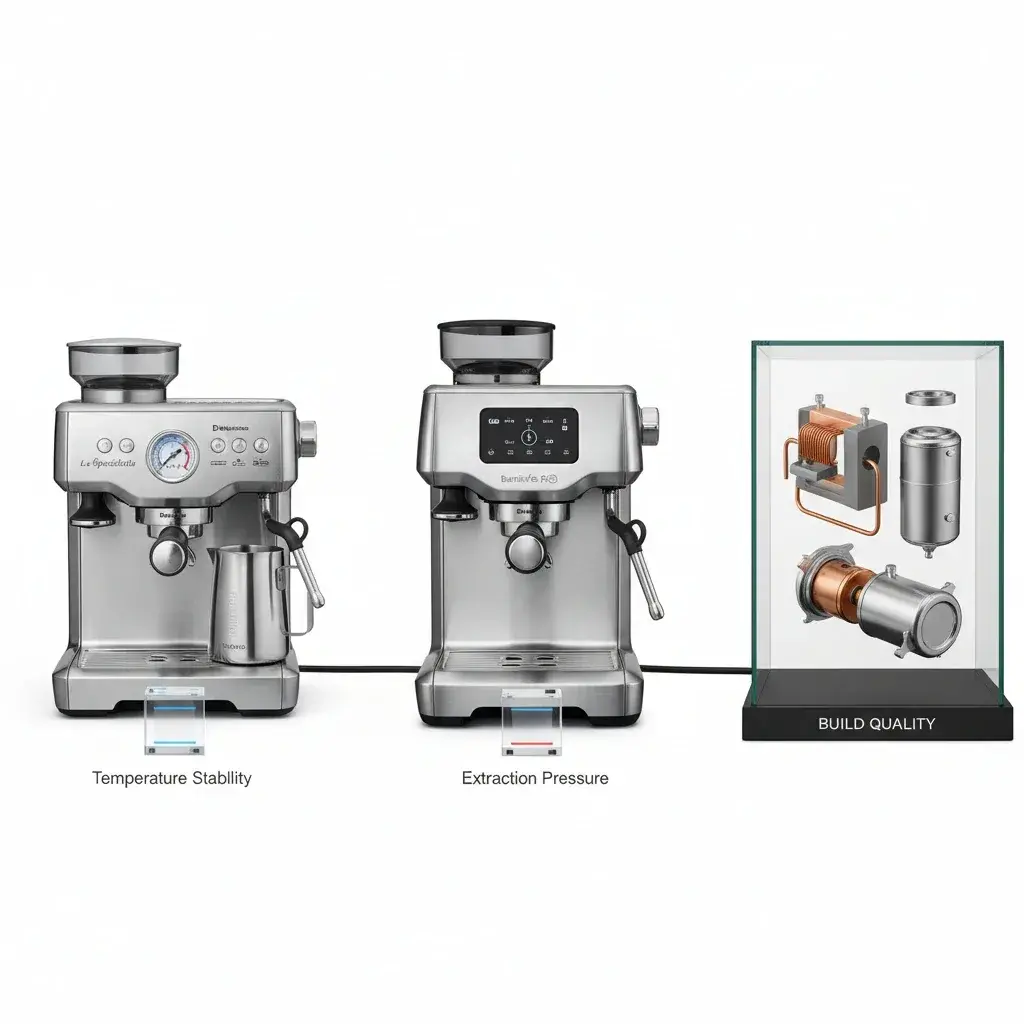 معیارهای کلیدی ارزیابی اسپرسوساز معیارهای ارزیابی دستگاه اسپرسوساز شامل پایداری دما، فشار استخراج و کیفیت ساخت قطعات