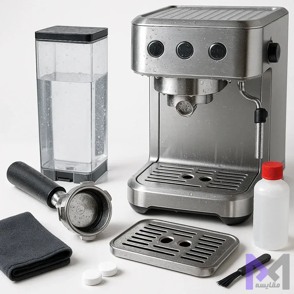 نگهداری و تمیزکاری اسپرسوساز مراحل تمیزکاری و نگهداری اسپرسوساز شامل شستشوی قطعات و رسوبزدایی