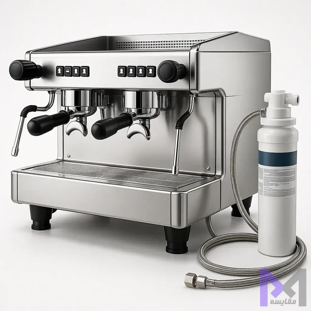 اتصال دستگاه اسپرسو به آب شهری سیستم اتصال مستقیم به آب شهری در دستگاه اسپرسوساز کافیشاپی با فیلتر تصفیه