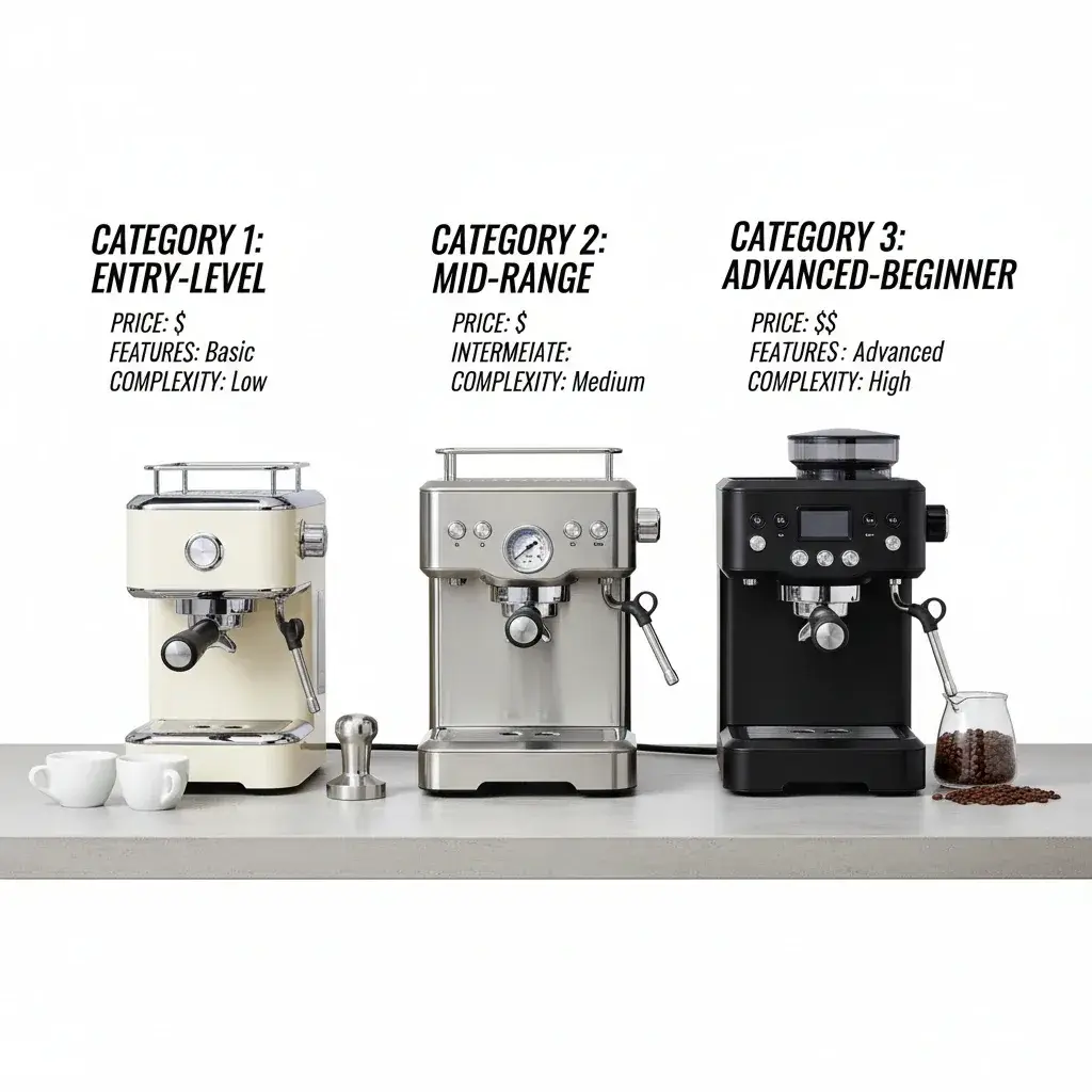 مقایسه سه دسته اسپرسوساز نیمه‌اتوماتیک مناسب مبتدیان از نظر قیمت، امکانات و سطح پیچیدگی