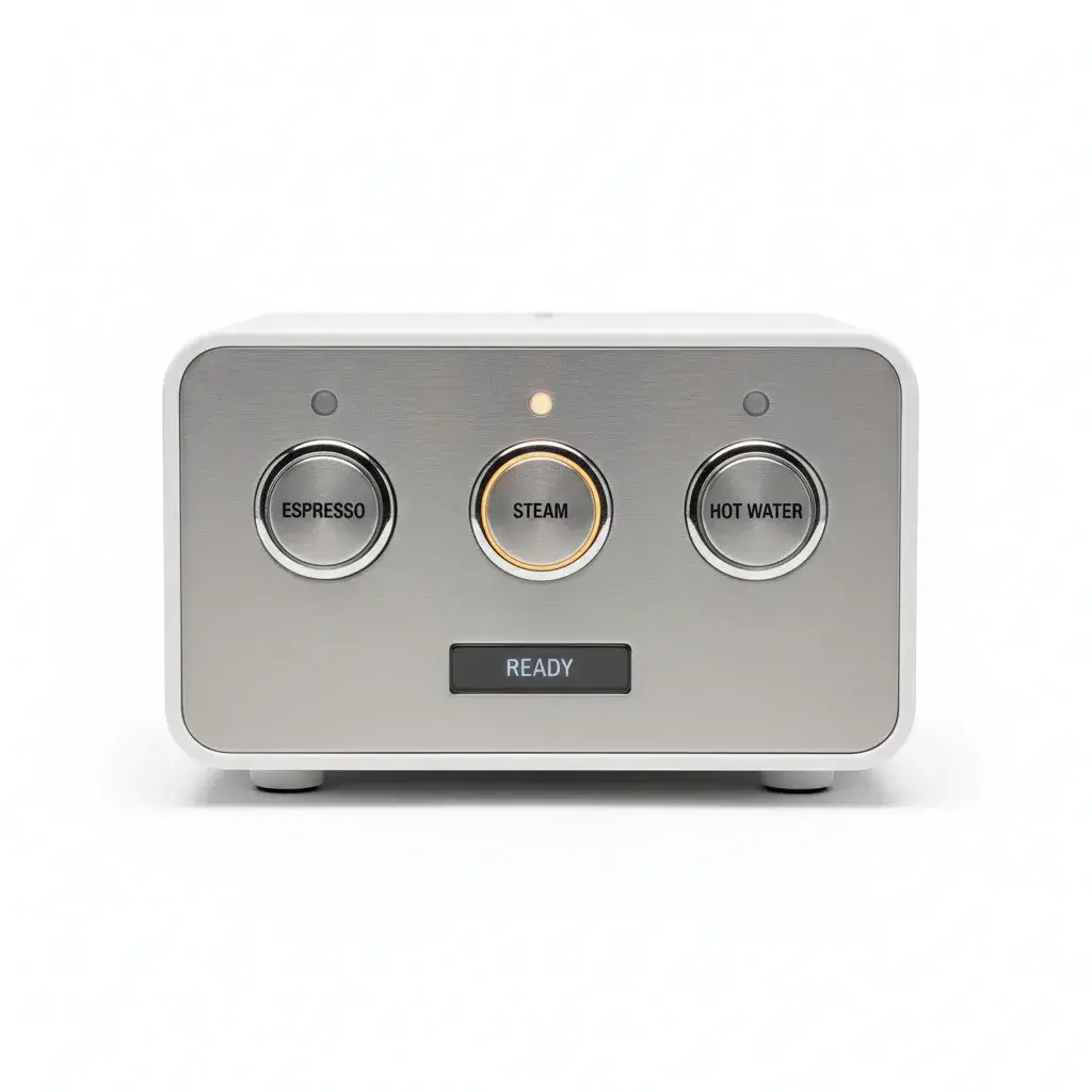 پنل کنترل ساده اسپرسوساز مبتدی با تنها سه دکمه اصلی برای اسپرسو، بخار و آب گرم