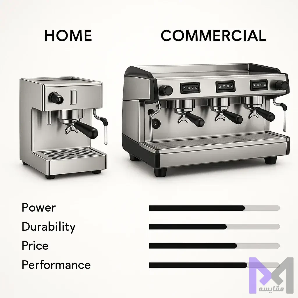 تعداد گروپ در اسپرسوساز مقایسه دستگاه اسپرسو تک گروپ خانگی با دستگاه سه گروپ کافیشاپی